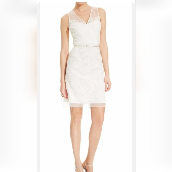 Maggy London Cream Embroidered Belted  Silk  Dress , Sz 12, NWT - Picture 1 of 6